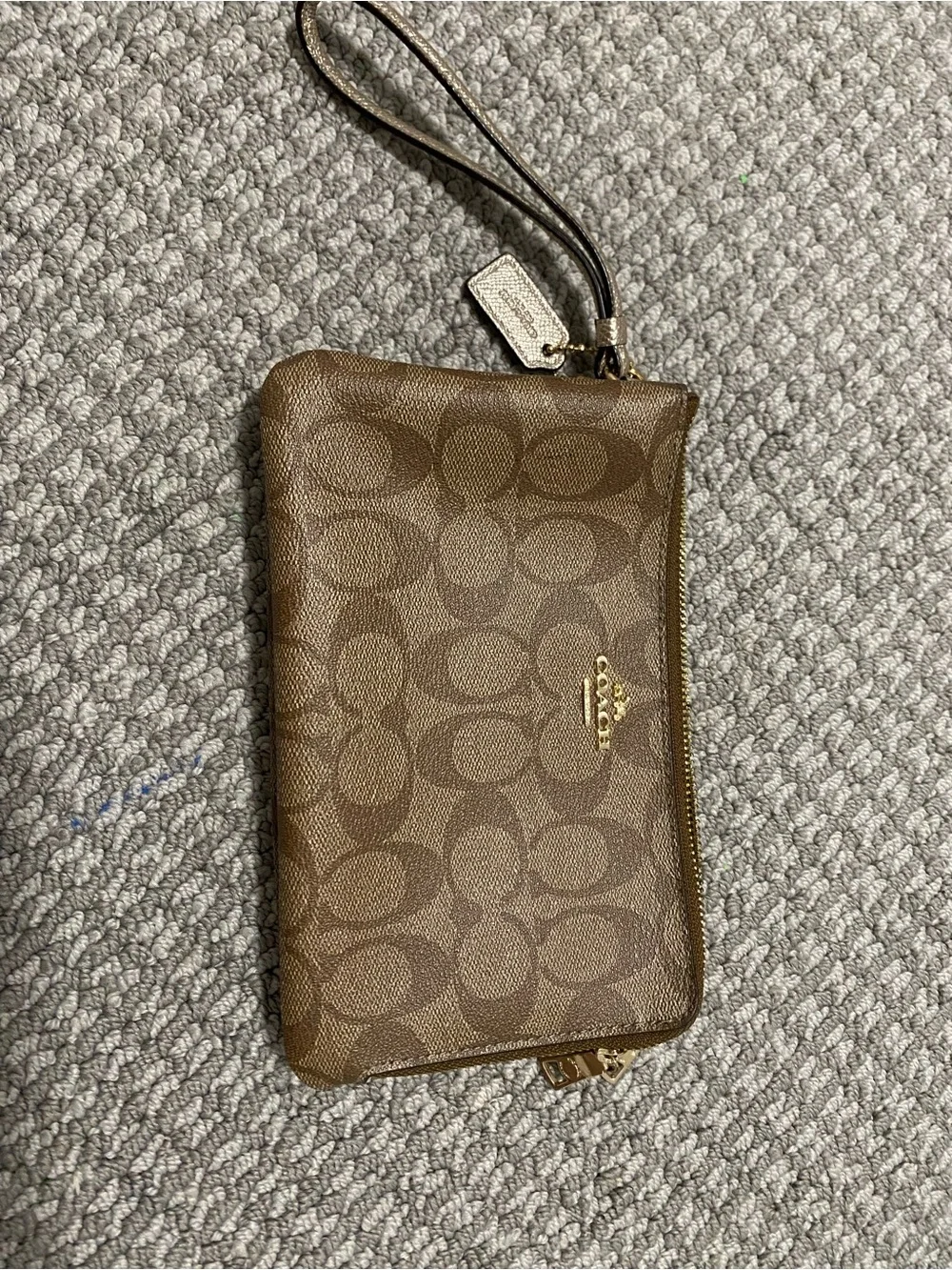 Large Coach Brown Signature Logo Wristlet with Gold Hardware